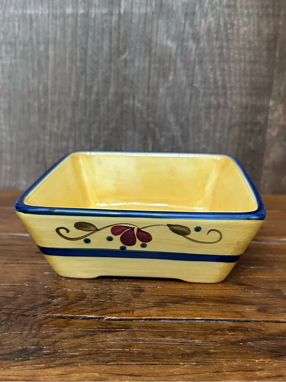 Home & Garden Party Stoneware Collection Yellow Square Dish Floral